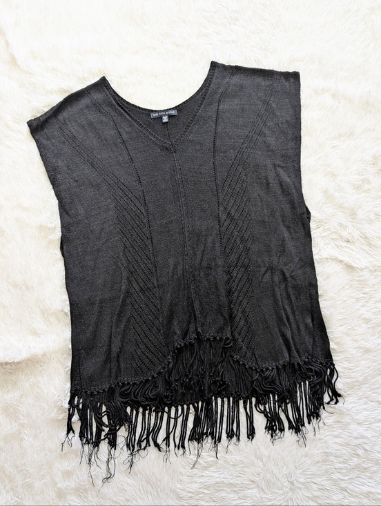 Saks Fifth Avenue Sweaters - Saks Fifth Black Knit Tassel Poncho Oversized Fall Layering Sweater M/L